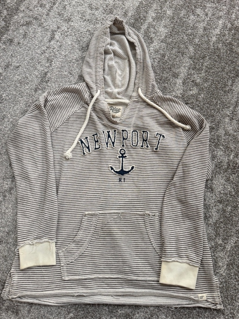 Blue 84 Cream and Navy Striped Hooded pullover with Anchor Size XL